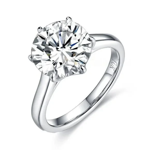Certified 4ct. t.w. Moissanite Diamond Solitaire 10K White Gold Wedding Ring NEW - Picture 6 of 12